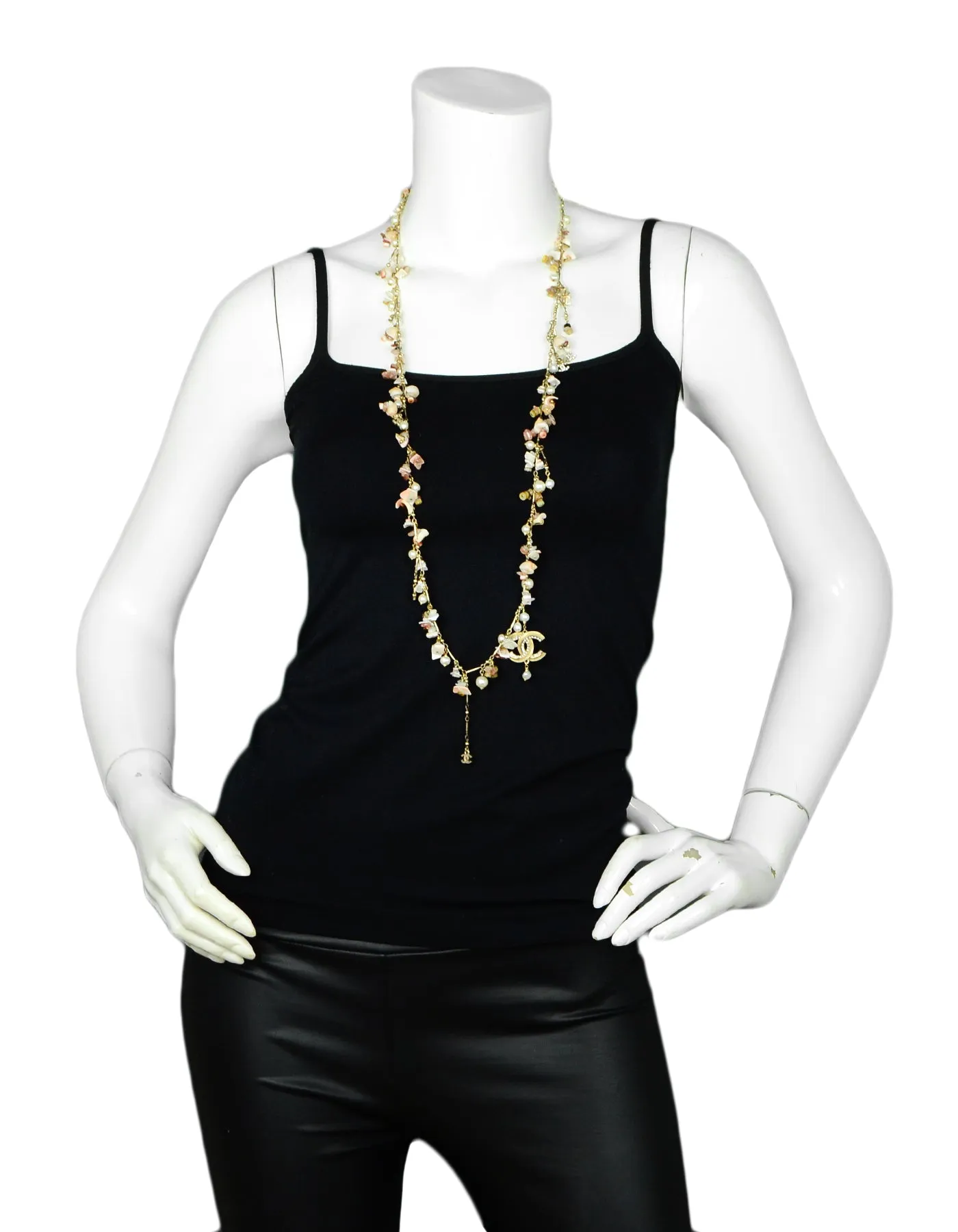Chanel Seashell & Faux Pearl Necklace Belt