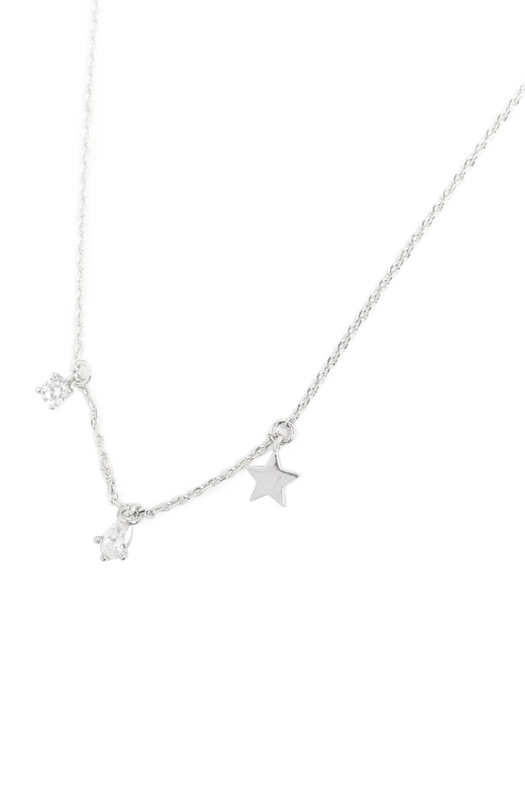 Charm Star Rhinestone Chain Necklace Silver Crystal - Pack of 6