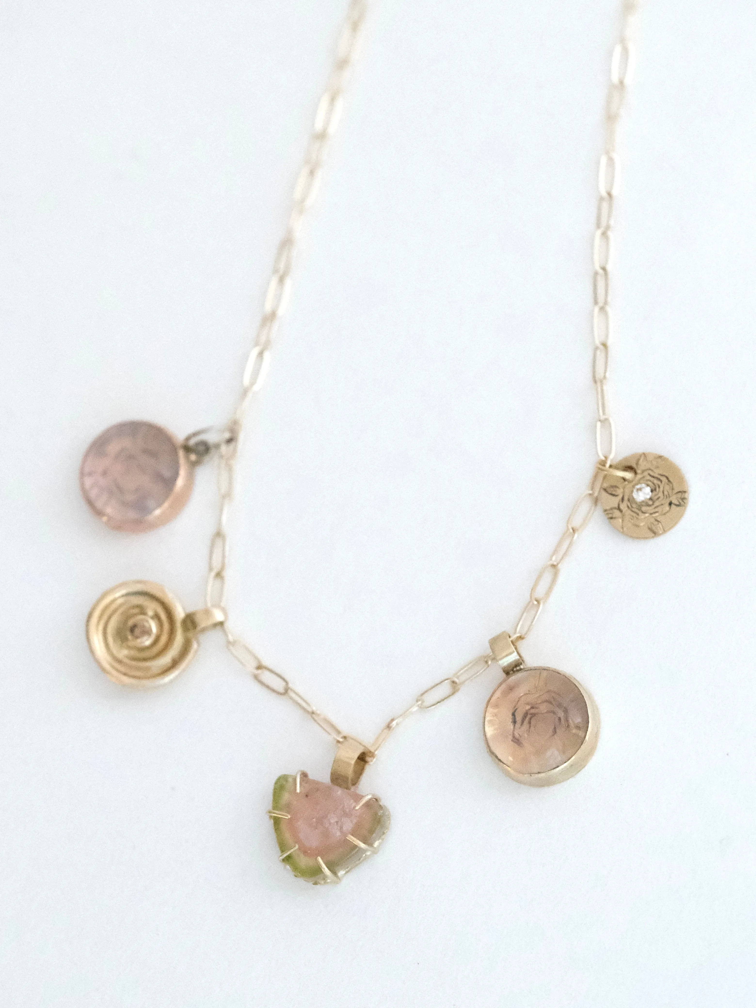 Charmed Necklace with Quartz, Diamonds and Tourmaline