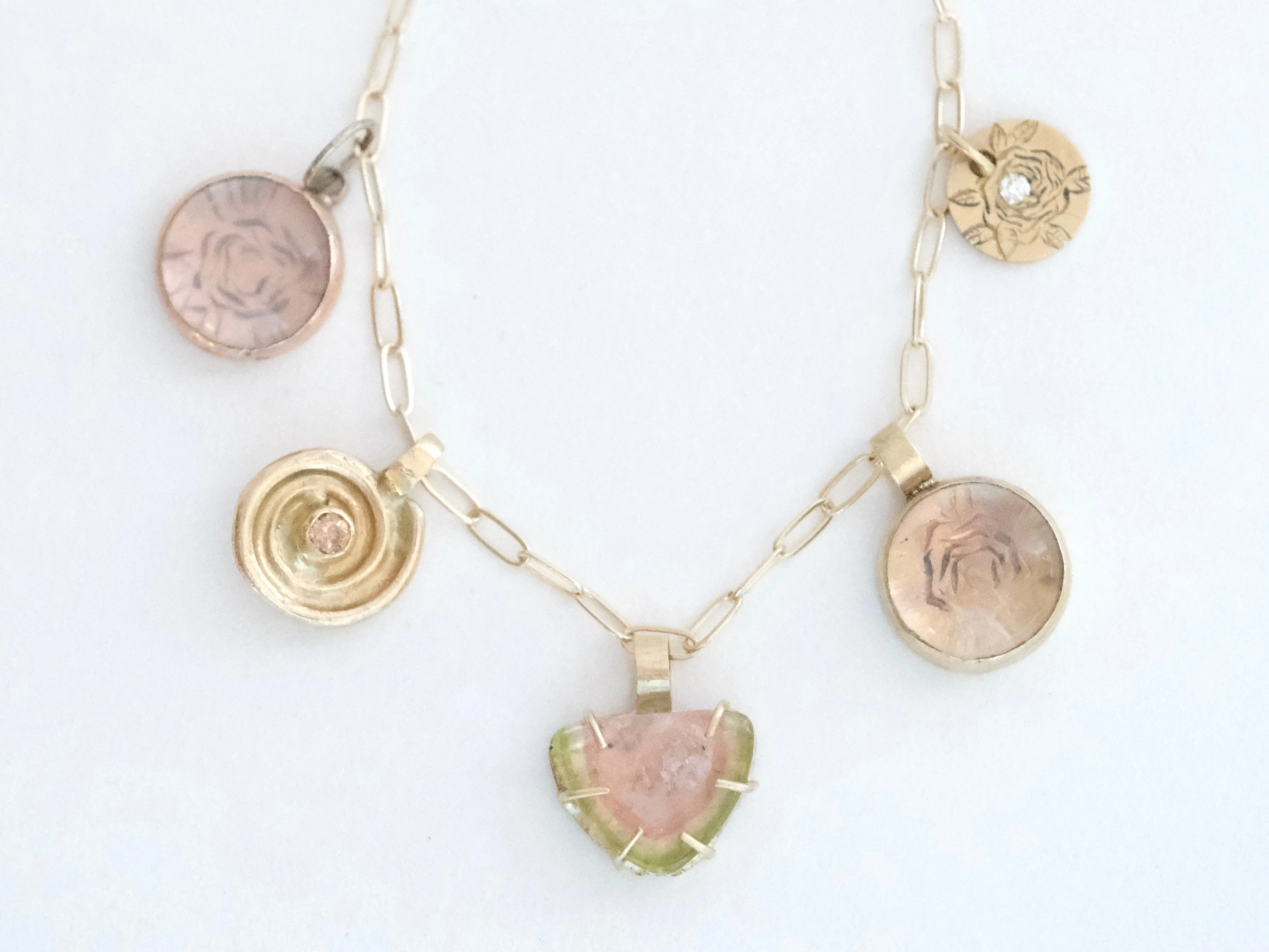Charmed Necklace with Quartz, Diamonds and Tourmaline