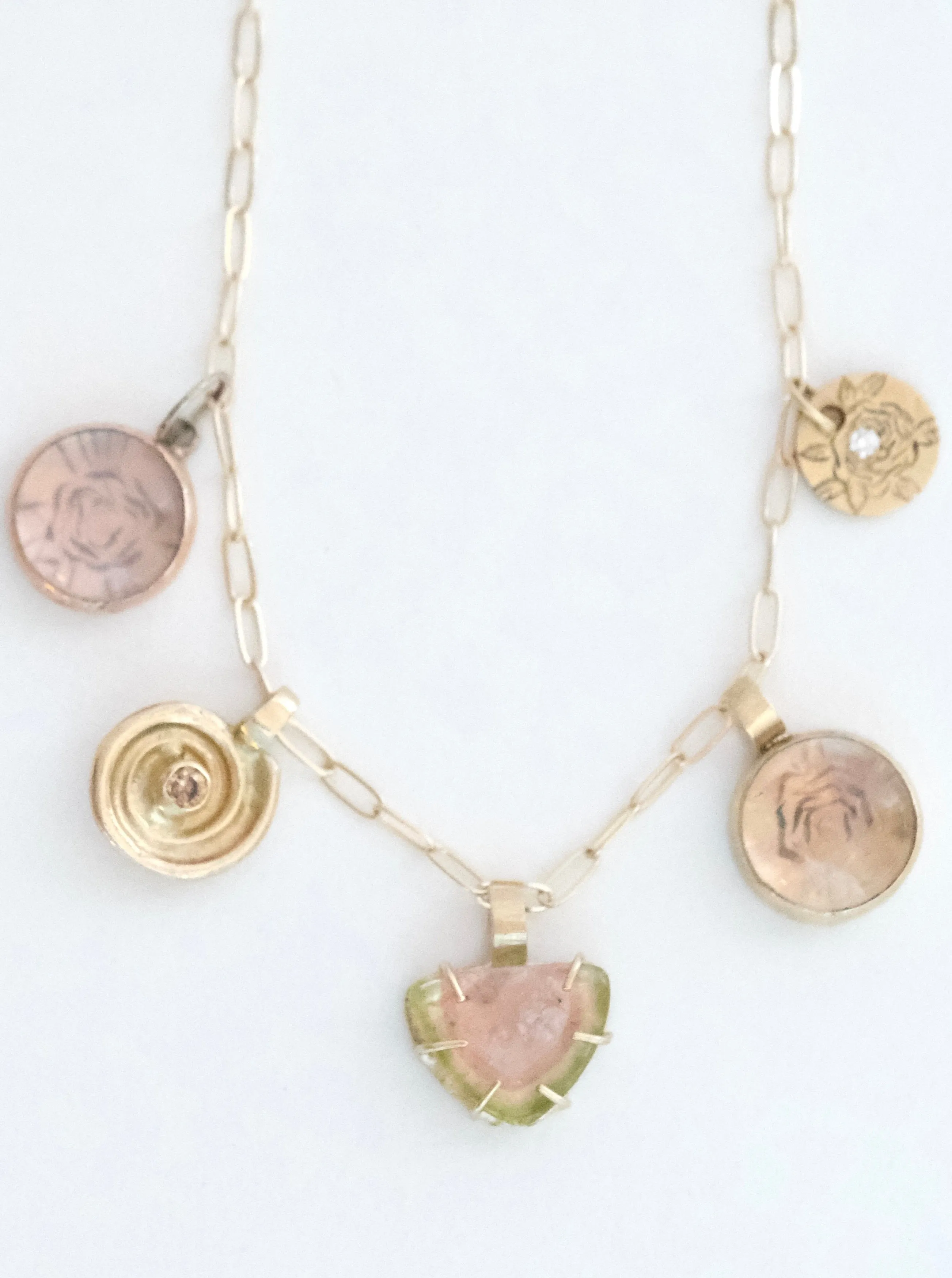 Charmed Necklace with Quartz, Diamonds and Tourmaline