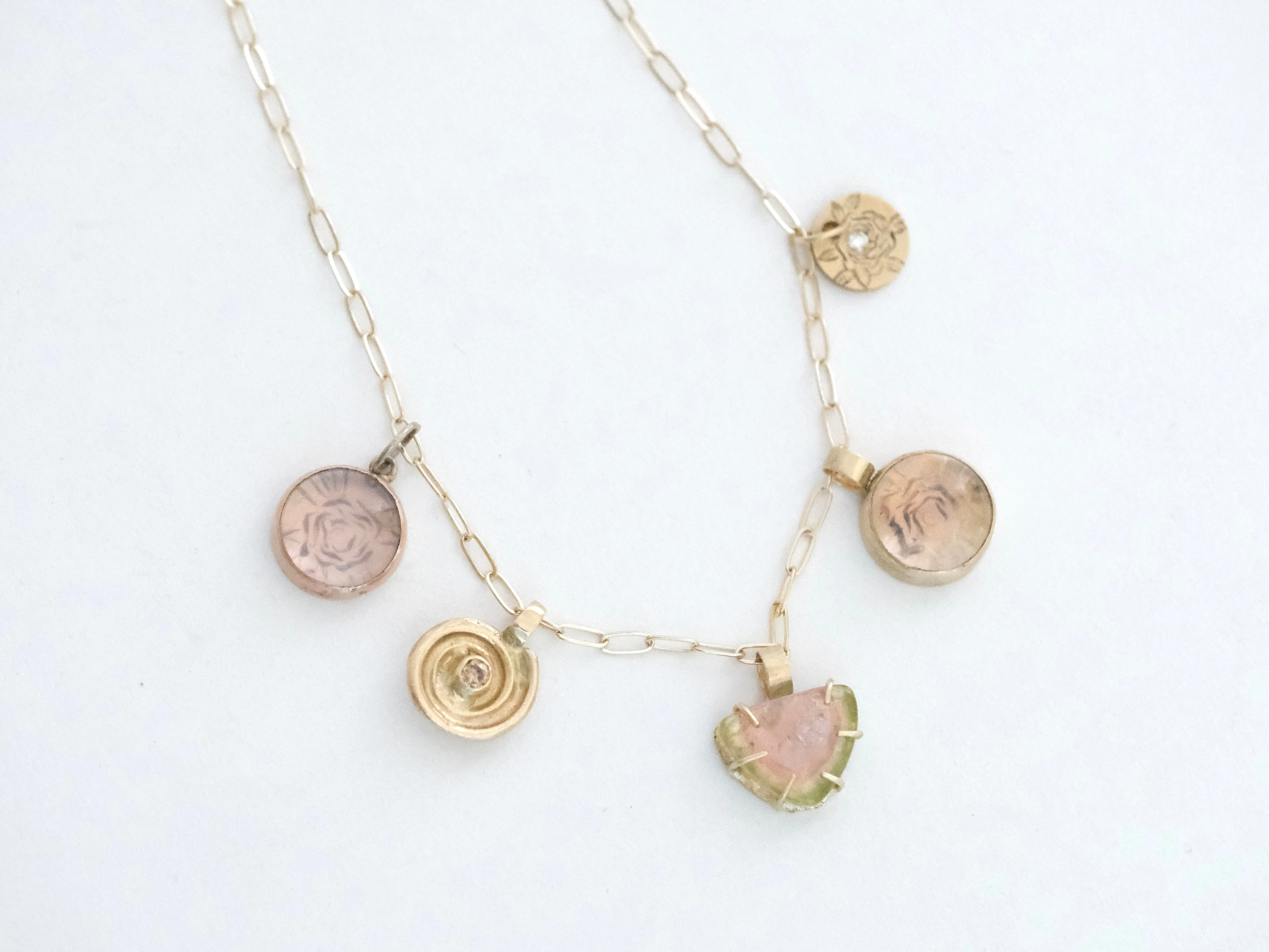 Charmed Necklace with Quartz, Diamonds and Tourmaline
