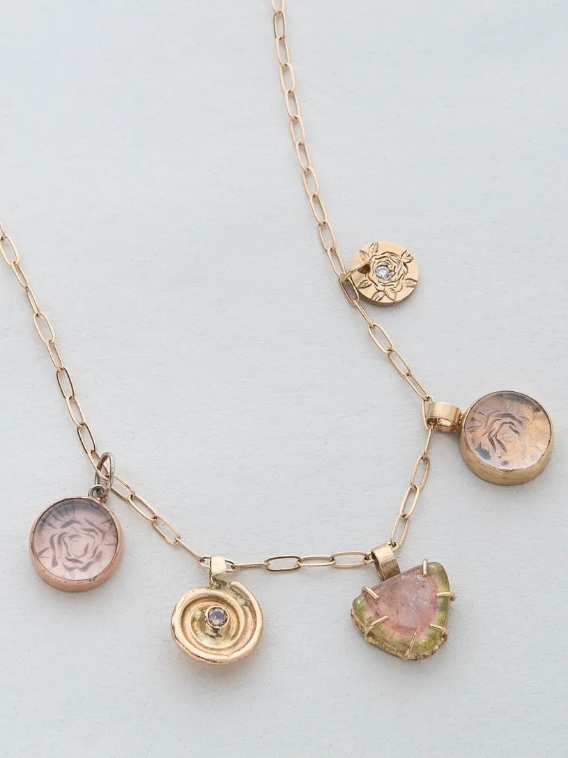 Charmed Necklace with Quartz, Diamonds and Tourmaline