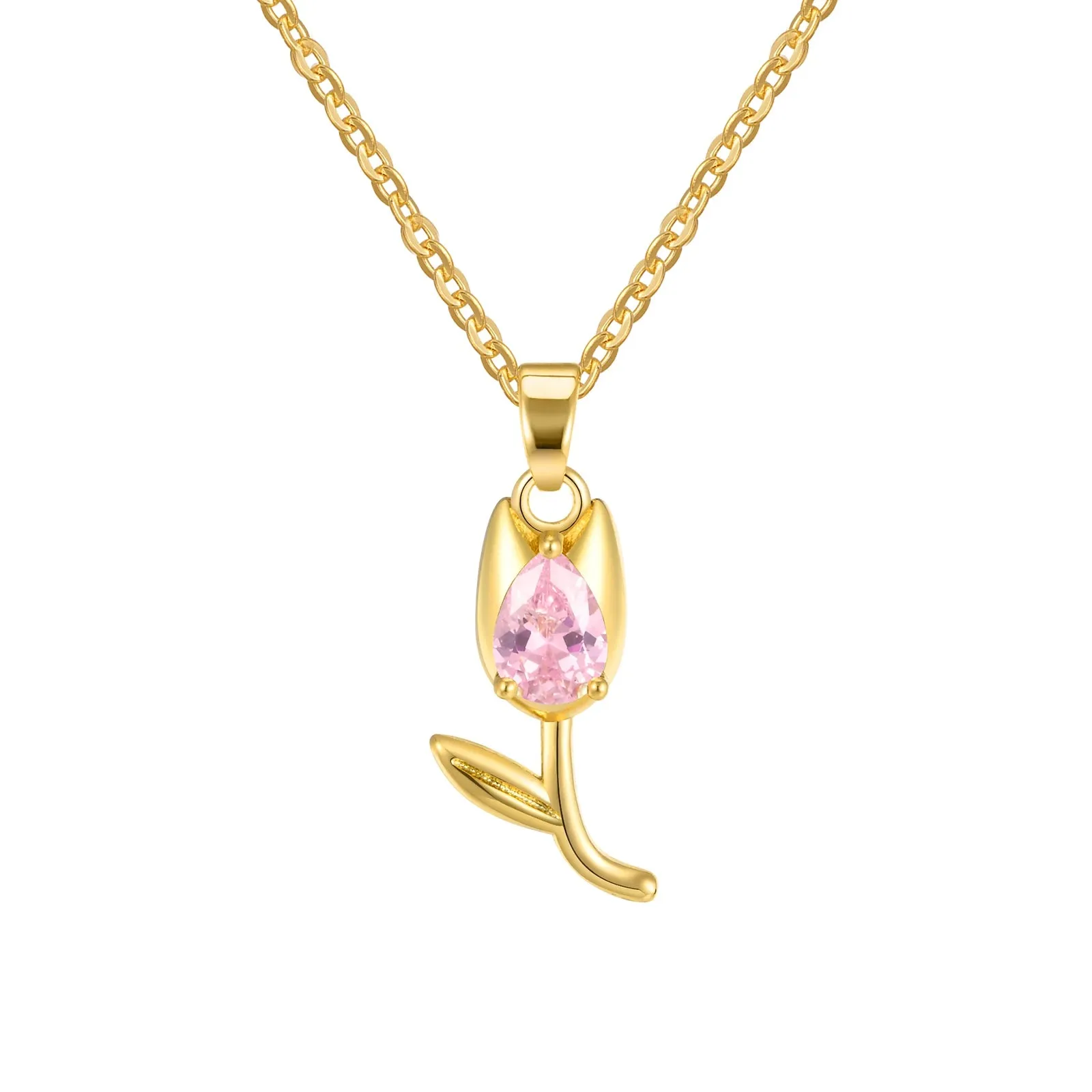 Charms Crystal Tulip Flower Pendant Necklace Minimalist Anniversary Girlfriend Women Female Gifts