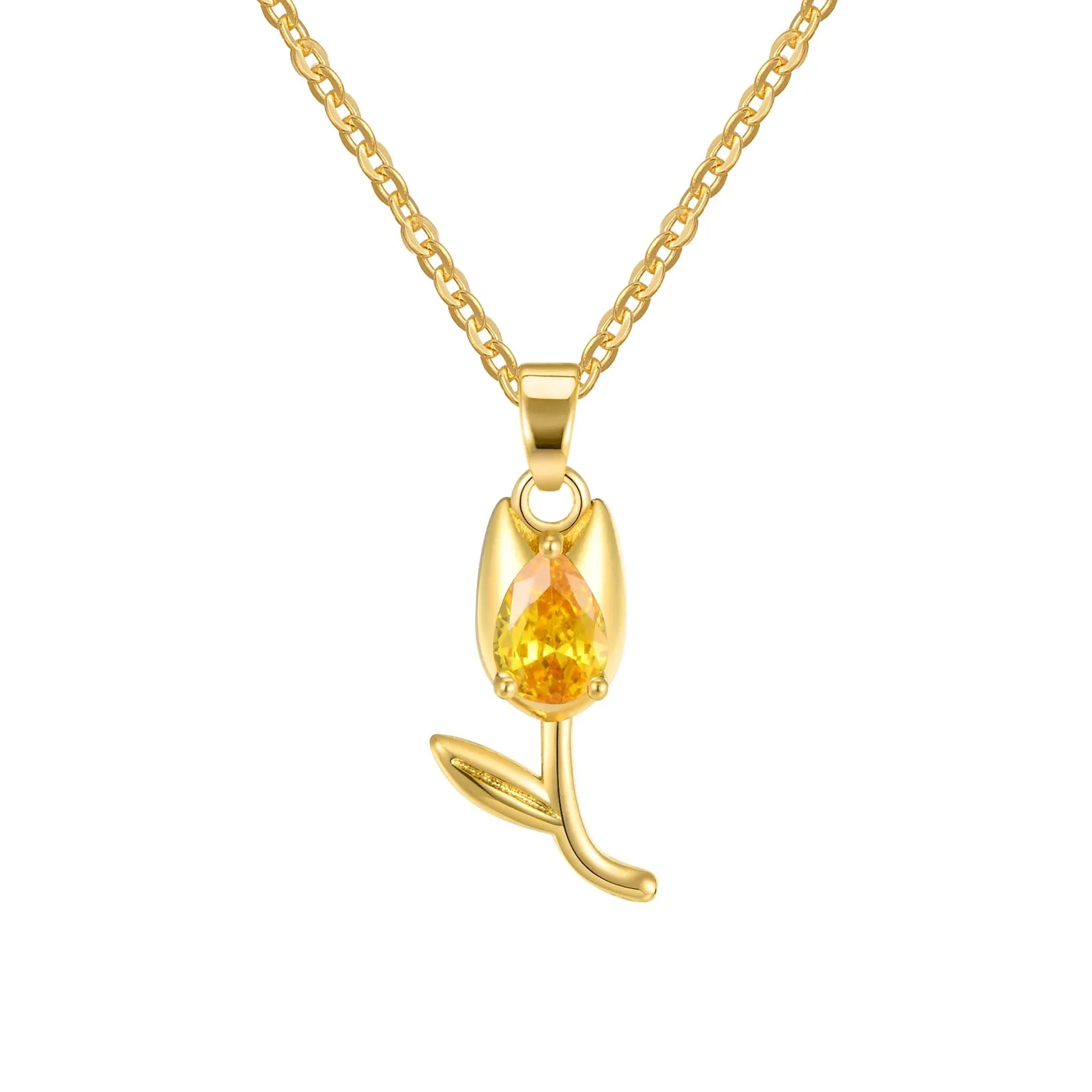 Charms Crystal Tulip Flower Pendant Necklace Minimalist Anniversary Girlfriend Women Female Gifts