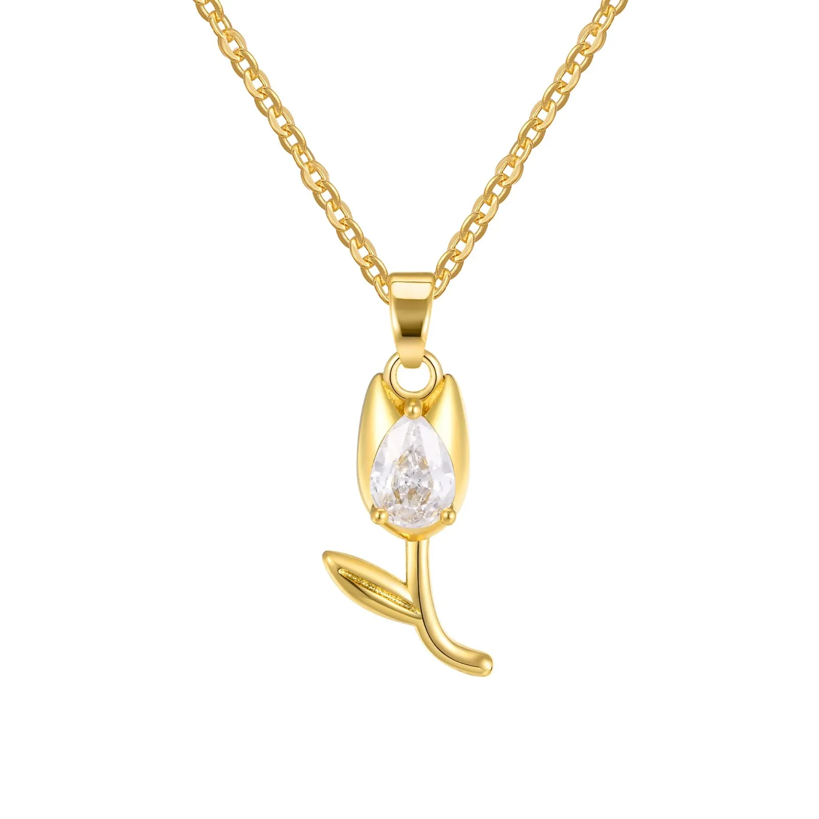 Charms Crystal Tulip Flower Pendant Necklace Minimalist Anniversary Girlfriend Women Female Gifts