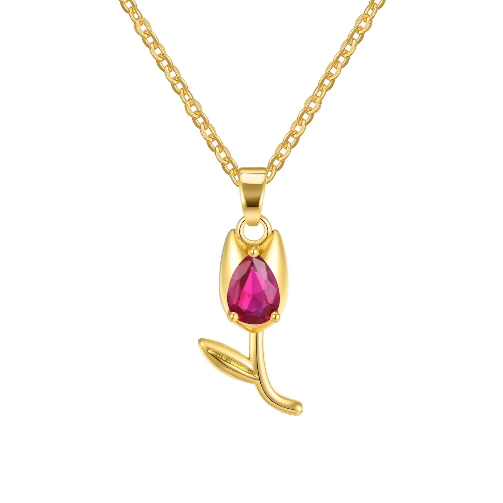 Charms Crystal Tulip Flower Pendant Necklace Minimalist Anniversary Girlfriend Women Female Gifts