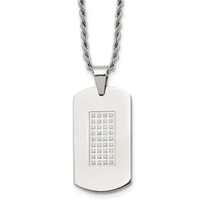 Chisel Stainless Steel Polished with CZ Dog Tag on a 22 inch Rope Chain Necklace