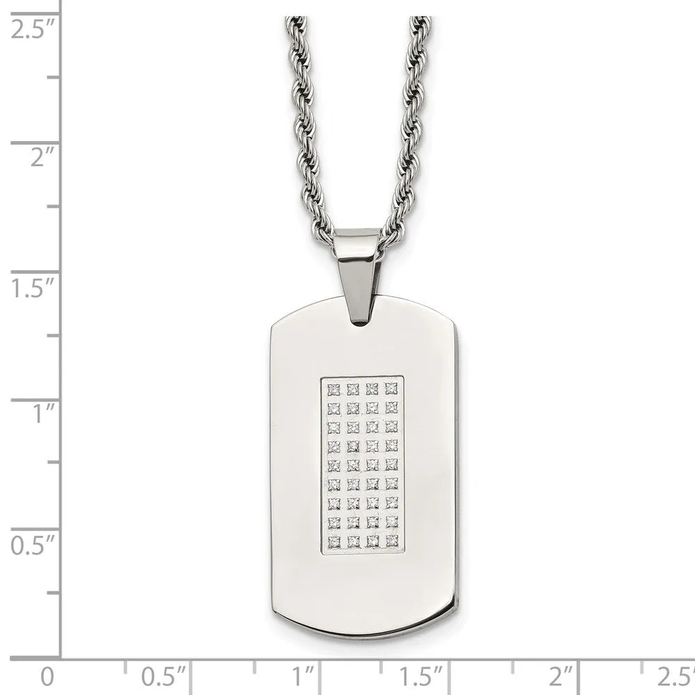 Chisel Stainless Steel Polished with CZ Dog Tag on a 22 inch Rope Chain Necklace