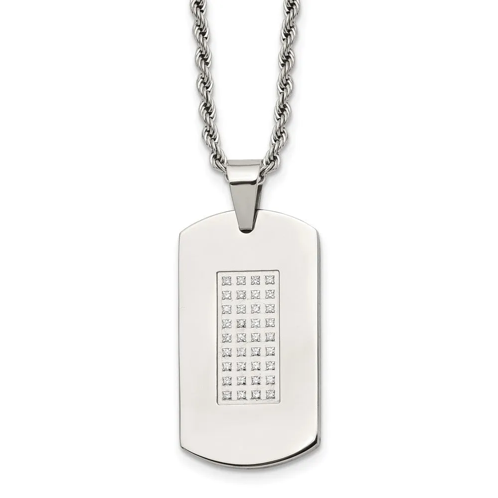 Chisel Stainless Steel Polished with CZ Dog Tag on a 22 inch Rope Chain Necklace