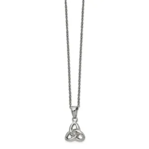 Chisel Stainless Steel Polished with Preciosa Crystal Trinity Knot Pendant on a 16 inch Cable Chain with a 1 inch Extension Necklace