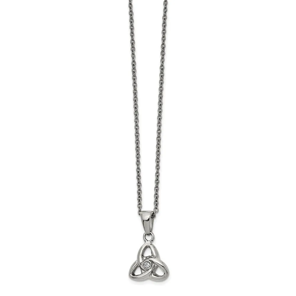Chisel Stainless Steel Polished with Preciosa Crystal Trinity Knot Pendant on a 16 inch Cable Chain with a 1 inch Extension Necklace