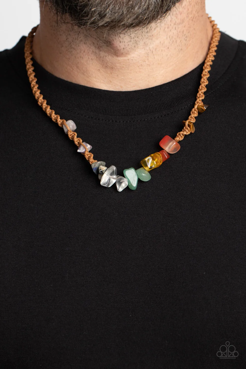 Chiseled Craving - Brown - Multicolored Stone Brown Cord Paparazzi Urban Necklace