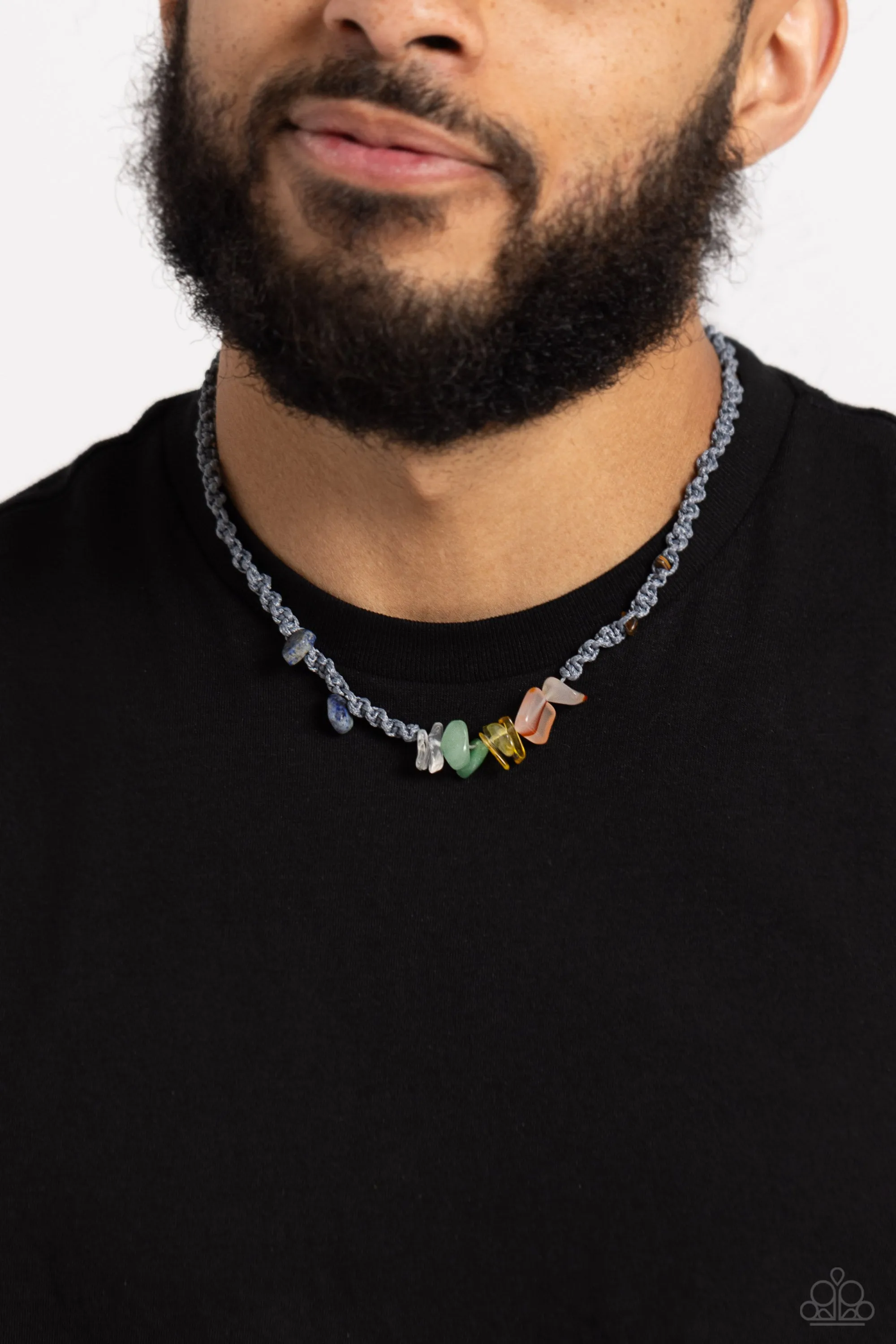 Chiseled Craving - Silver - Multicolored Stone Silver Cord Paparazzi Urban Necklace