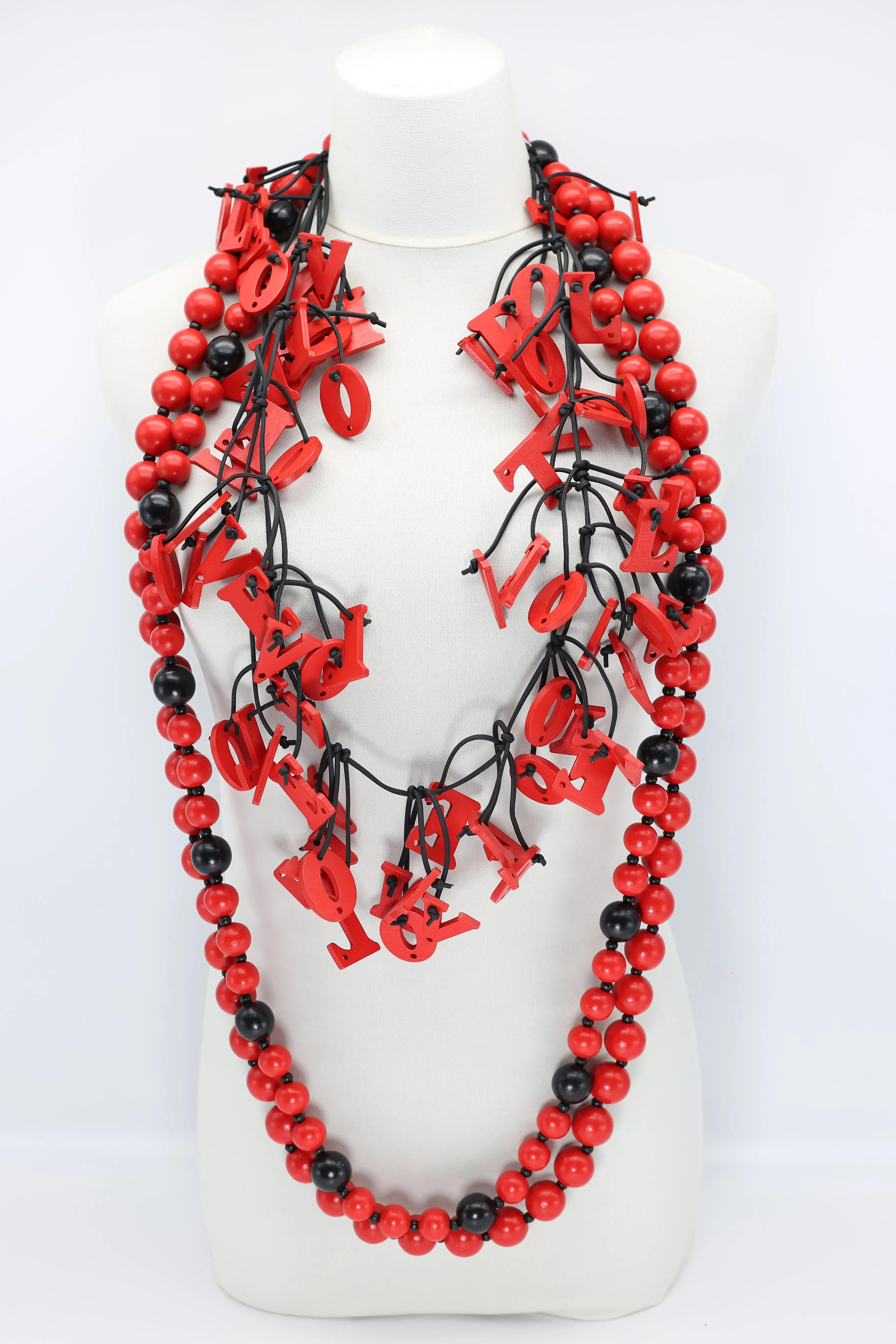 Christmas Collection Big LOVE & Beads Necklaces Set - Red/Black