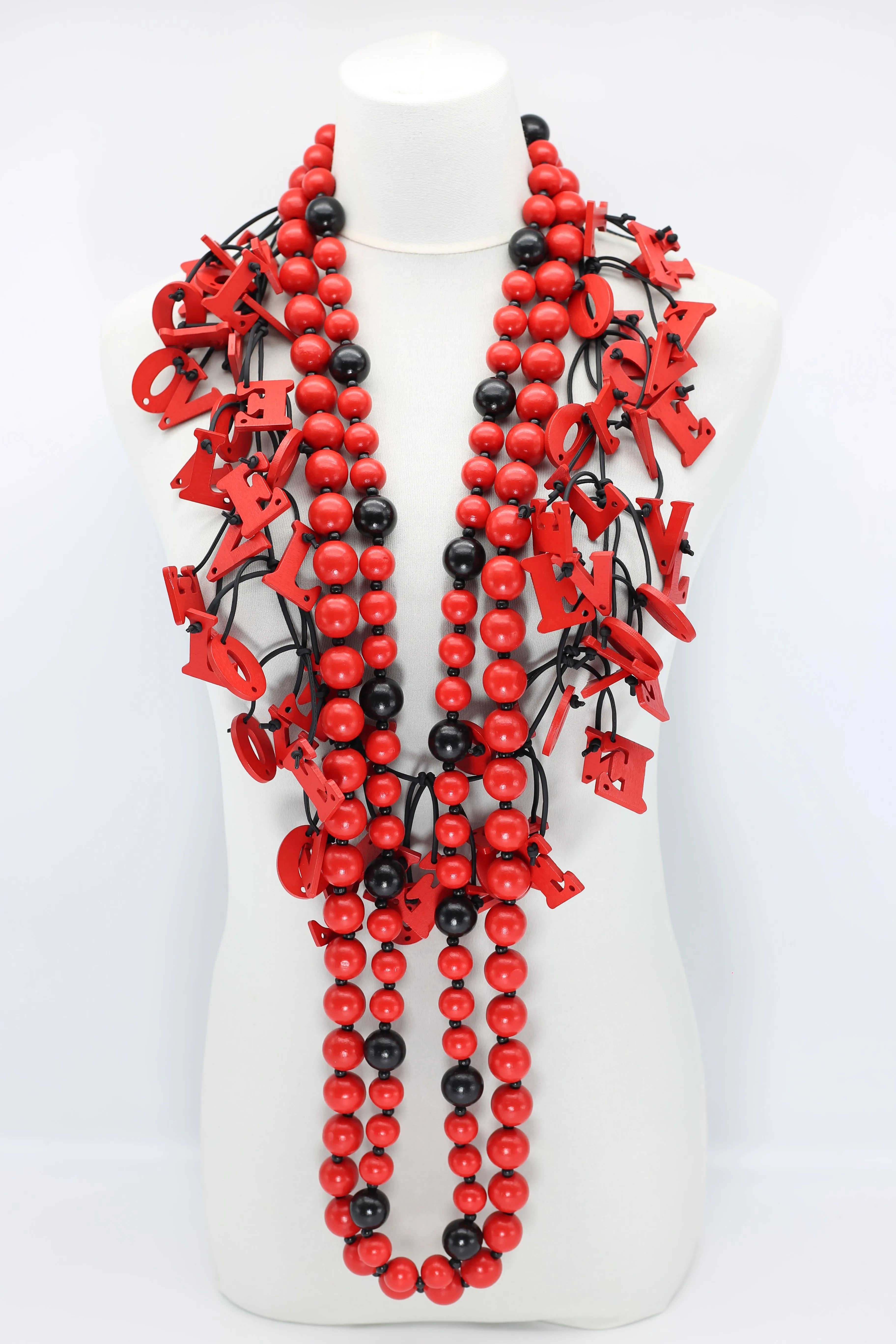 Christmas Collection Big LOVE & Beads Necklaces Set - Red/Black