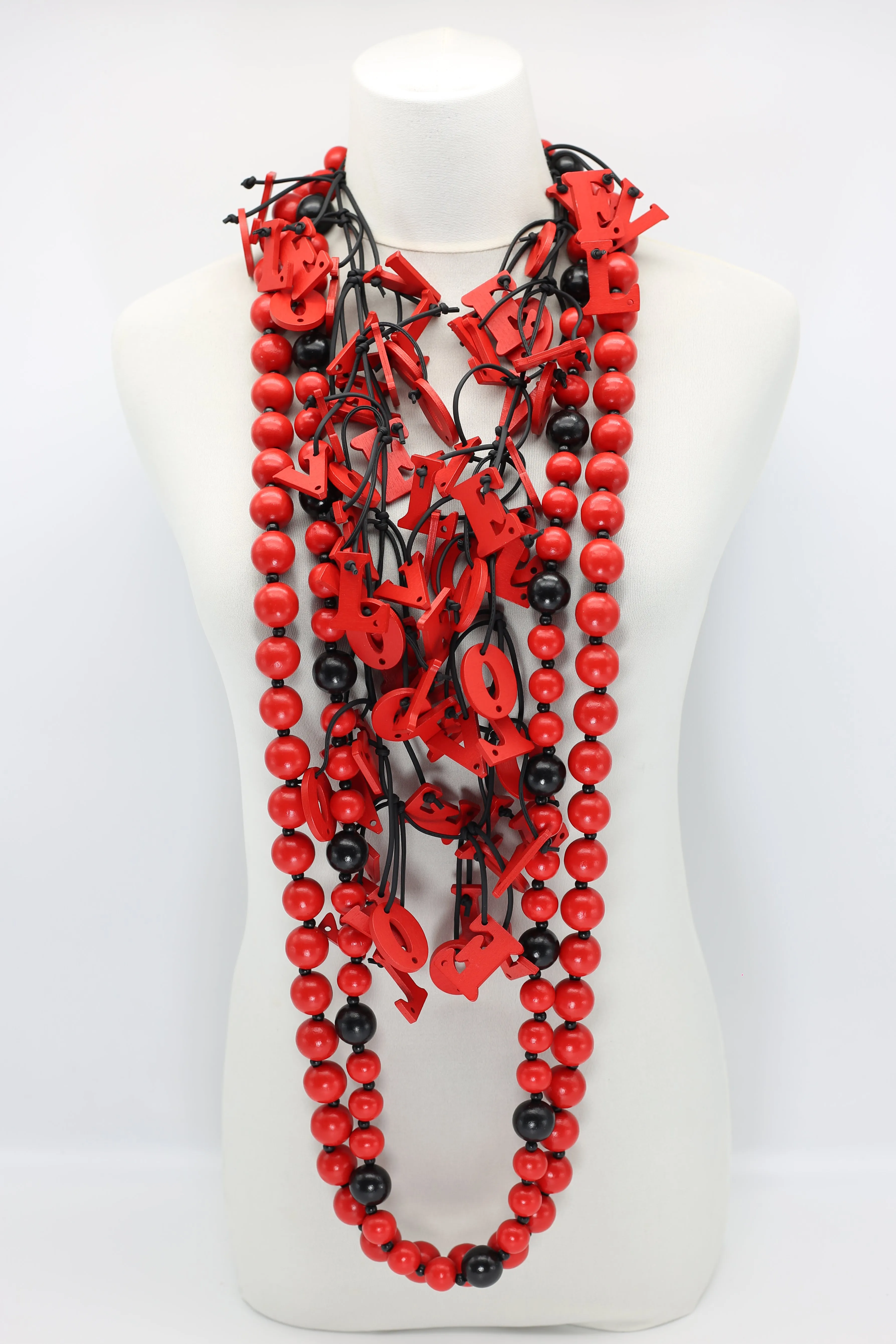 Christmas Collection Big LOVE & Beads Necklaces Set - Red/Black