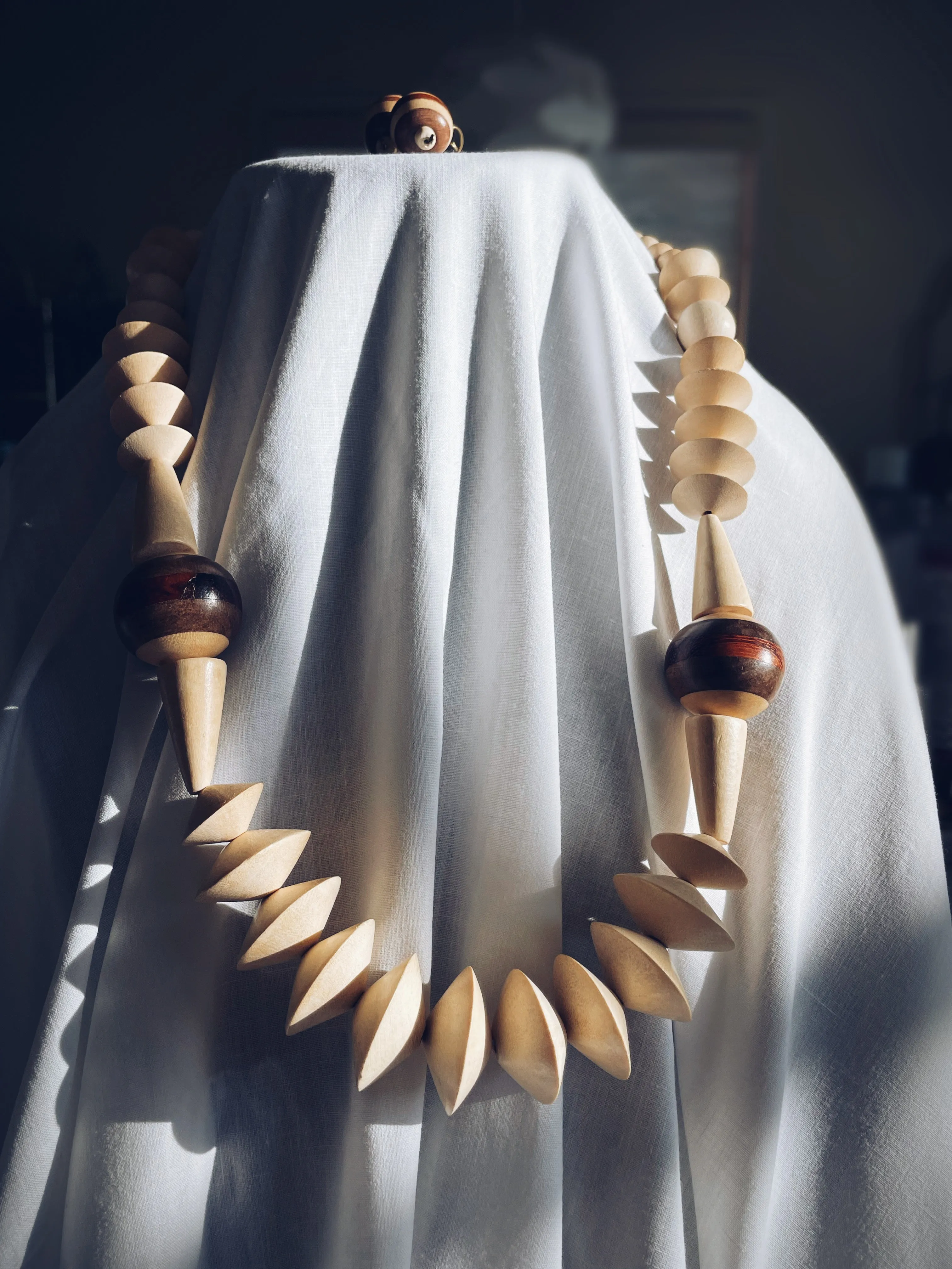 Chunky Wood Necklace and Earrings Set
