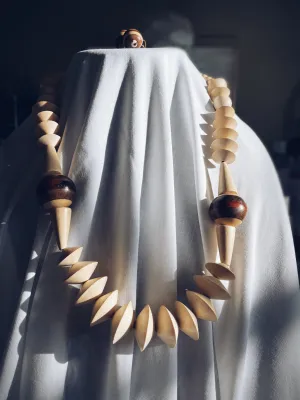 Chunky Wood Necklace and Earrings Set