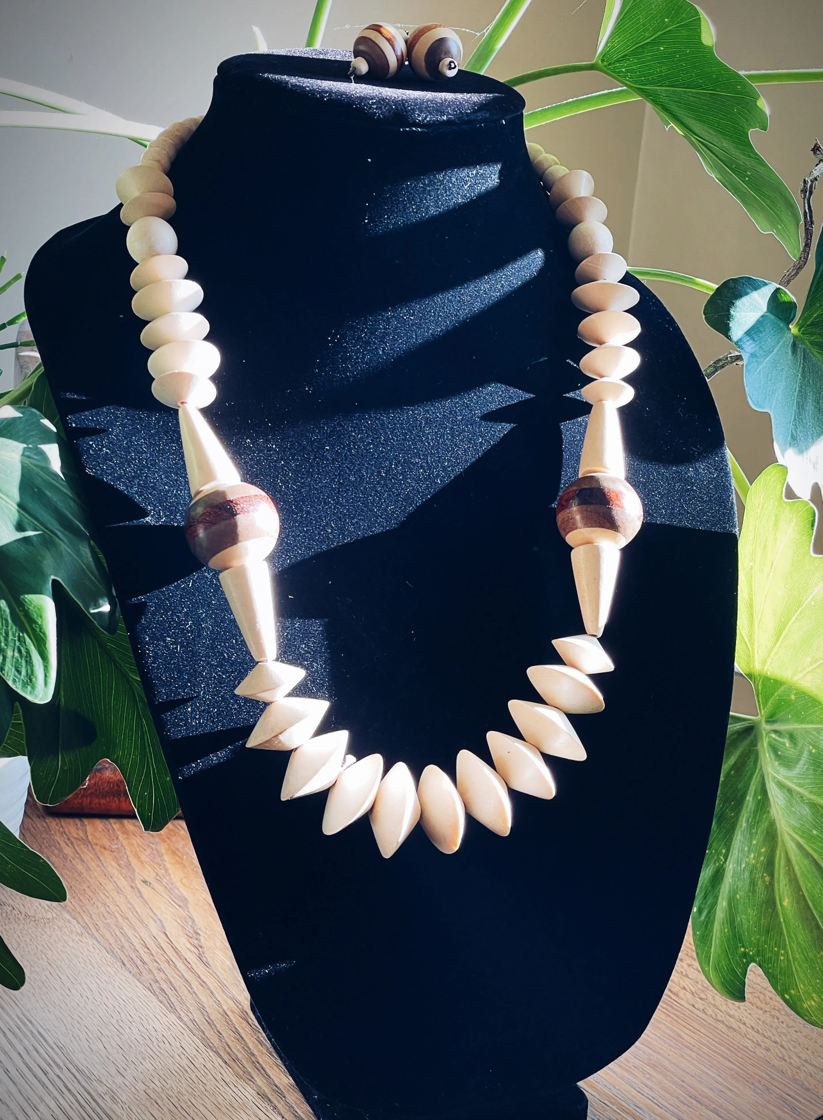 Chunky Wood Necklace and Earrings Set