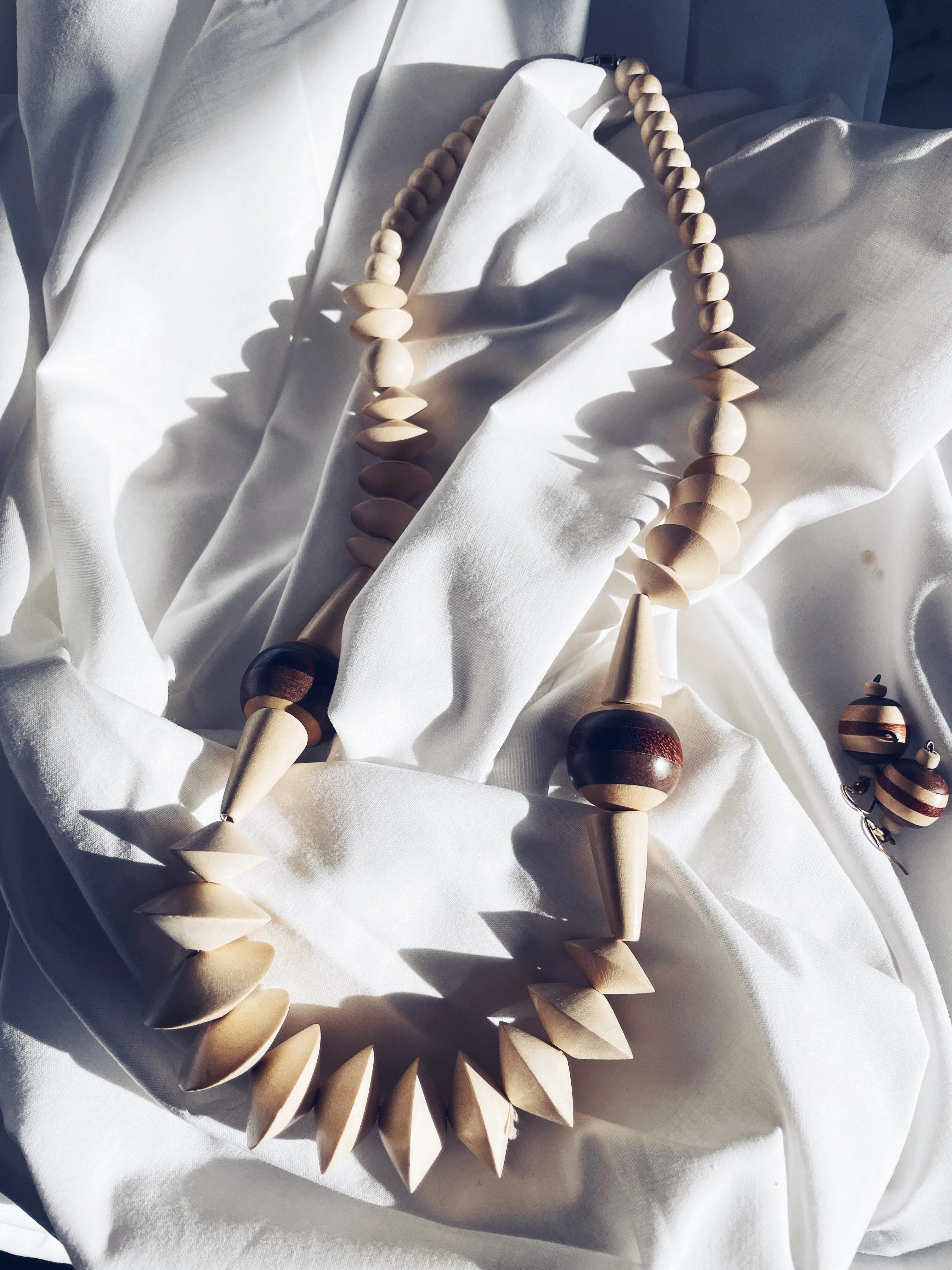 Chunky Wood Necklace and Earrings Set