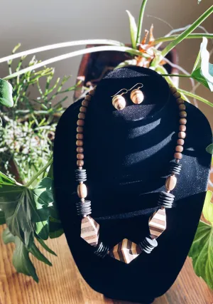 Chunky Wooden Statement Necklace and Earrings Set