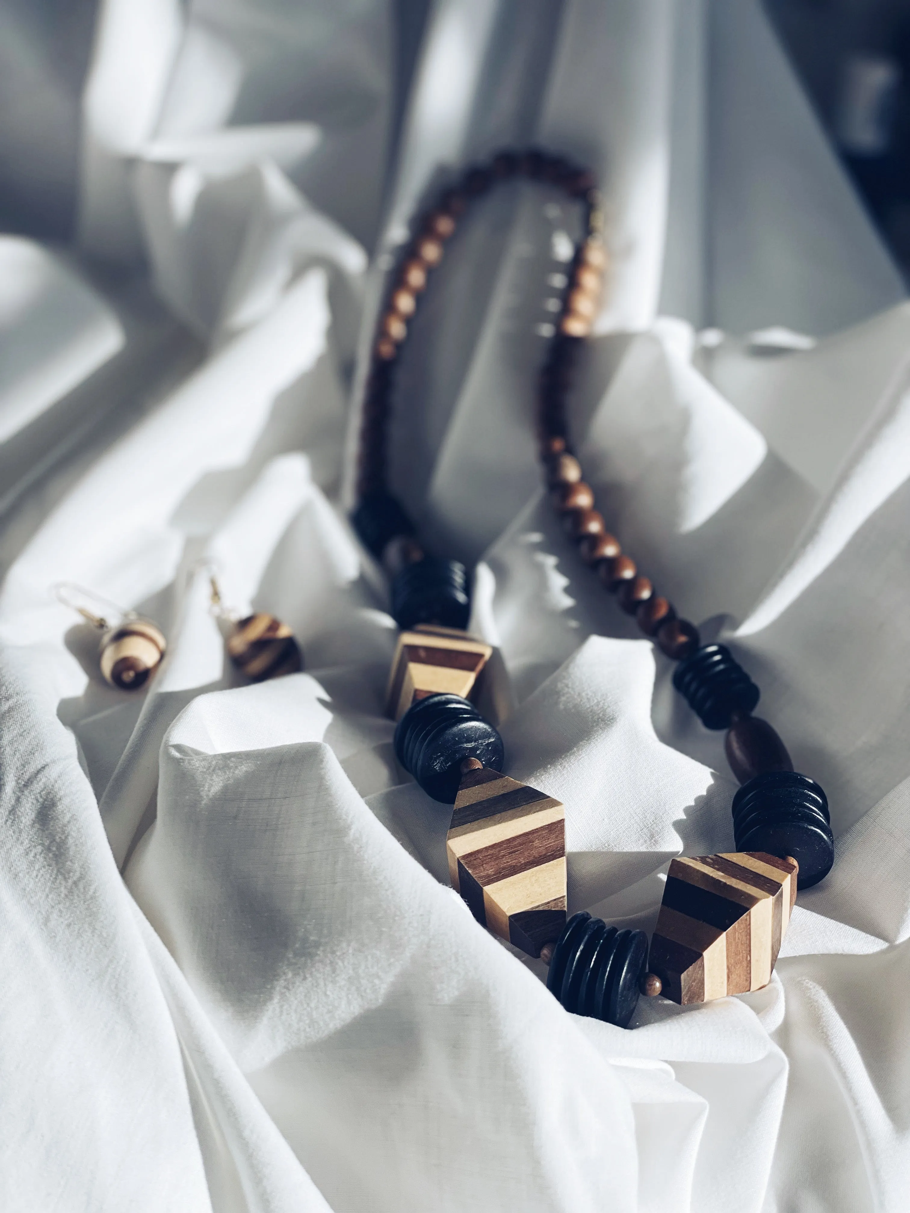 Chunky Wooden Statement Necklace and Earrings Set