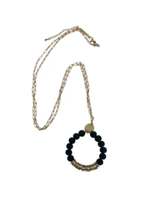 Clay Bead Pendant Long Necklace - Black