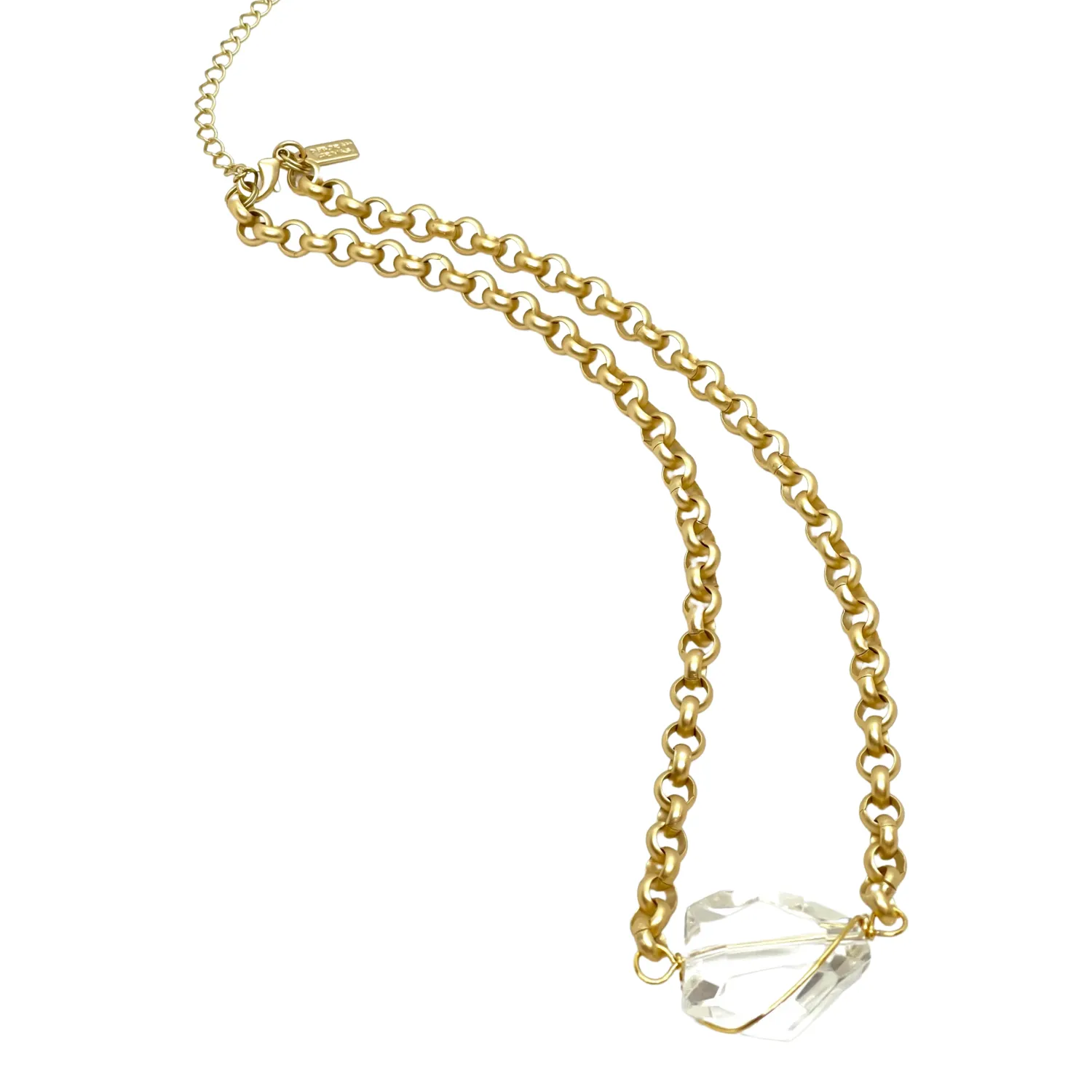 Clear Crystal Gold Wire Nugget Rolo Chain Necklace