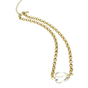 Clear Crystal Gold Wire Nugget Rolo Chain Necklace