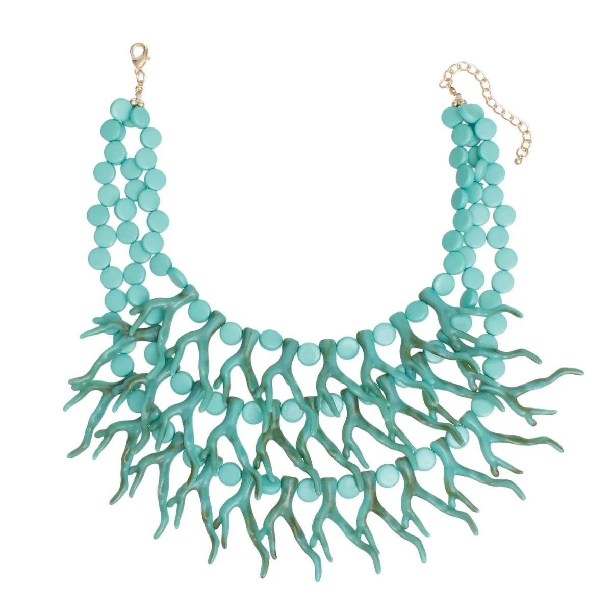 Coastal Chic Turquoise Coral Bib Necklace – Layered Acrylic Ocean-Inspired Jewelry for Women
