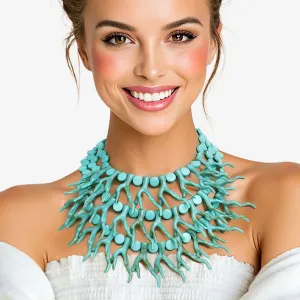 Coastal Chic Turquoise Coral Bib Necklace – Layered Acrylic Ocean-Inspired Jewelry for Women