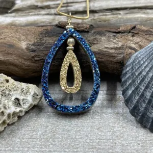 Cobalt Blue Druzy and 18K Gold Coated Tear Drop Necklace