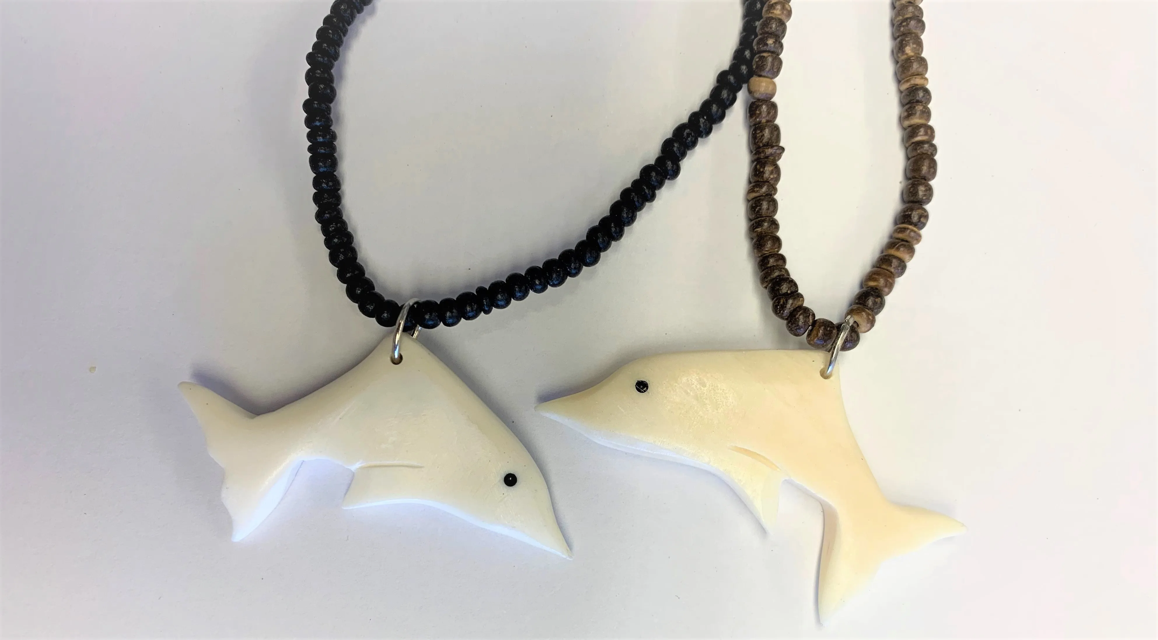 COCONUT SHELL WITH REAL BONE DOLPHIN NECKLACES (Sold by the dozen)