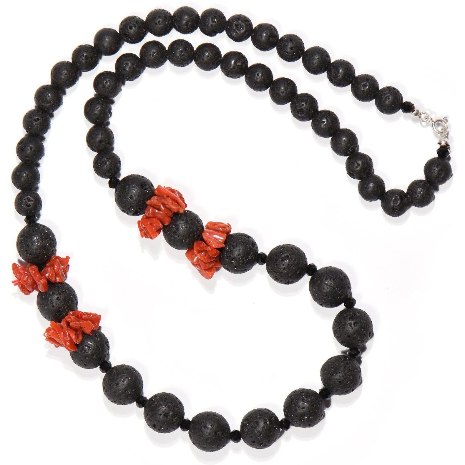 Collana con Pietra Lavica, Corallo rosso ed Onice