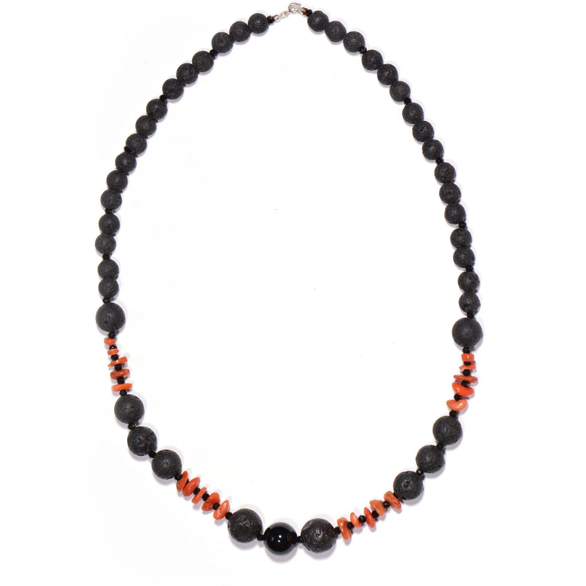 Collana con Pietra Lavica, Corallo rosso ed Onice