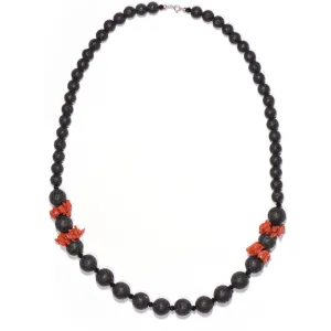 Collana con Pietra Lavica, Corallo rosso ed Onice