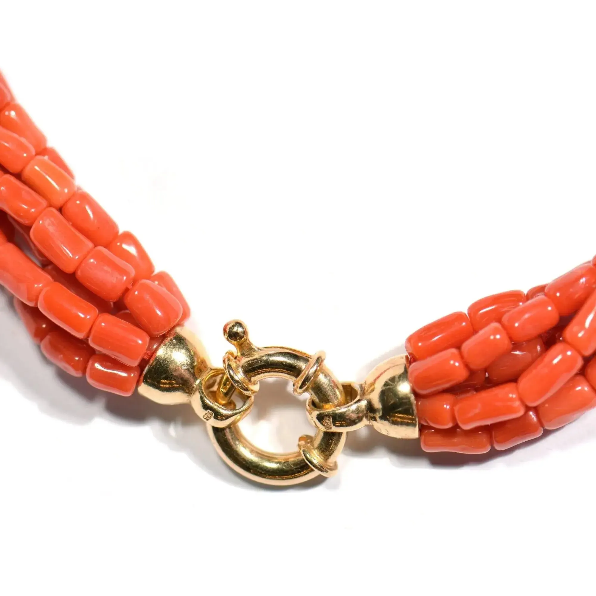 Collana Torchon in corallo rosso con moschettone rotondo
