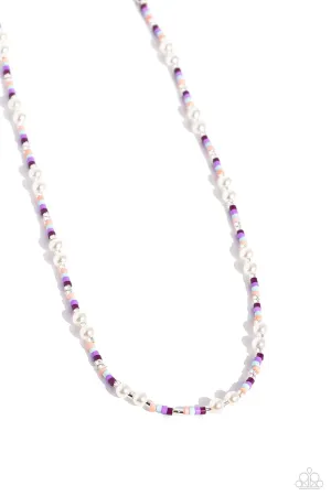 Colorblock Charm - Purple - Seed Bead and Pearl Paparazzi Short Necklace