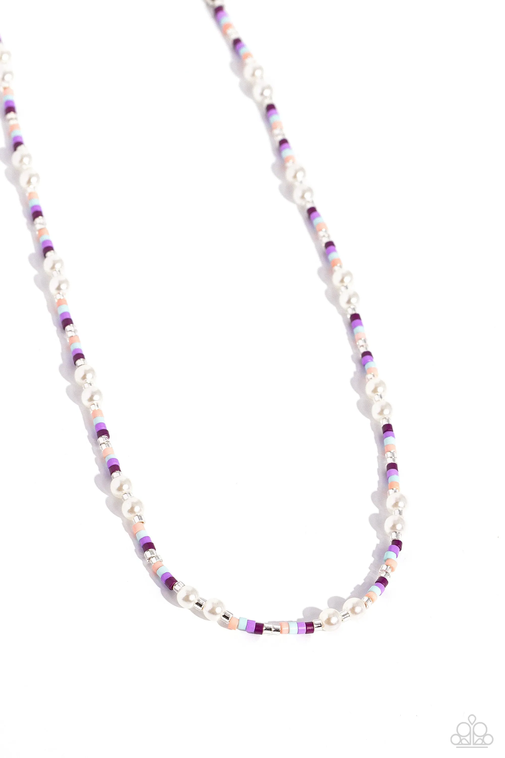 Colorblock Charm - Purple - Seed Bead and Pearl Paparazzi Short Necklace