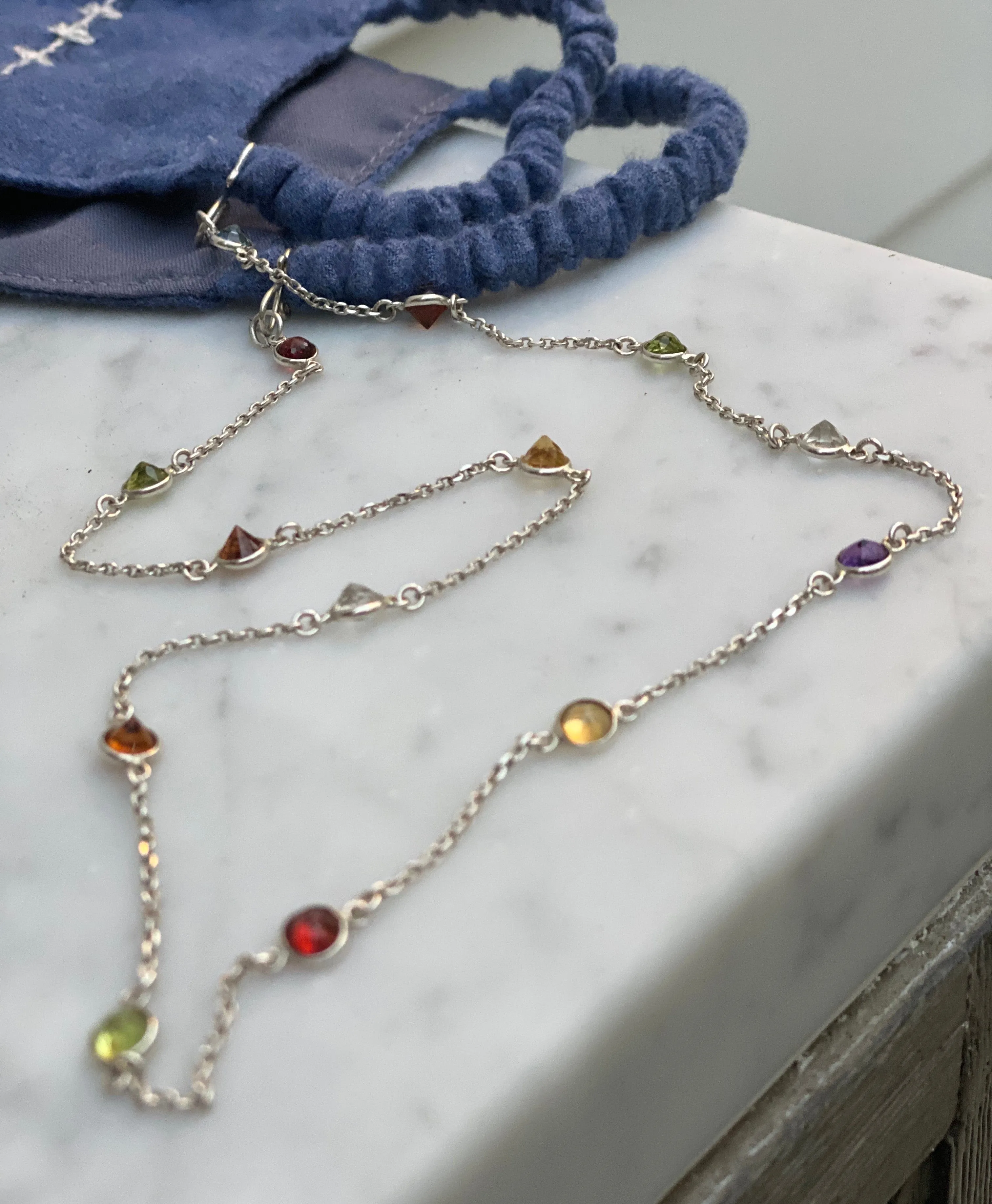 Colored Gemstone Heirloom Mask Necklace, 925 Sterling Silver
