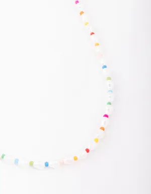 Colourful Beaded Pearl Short Necklace