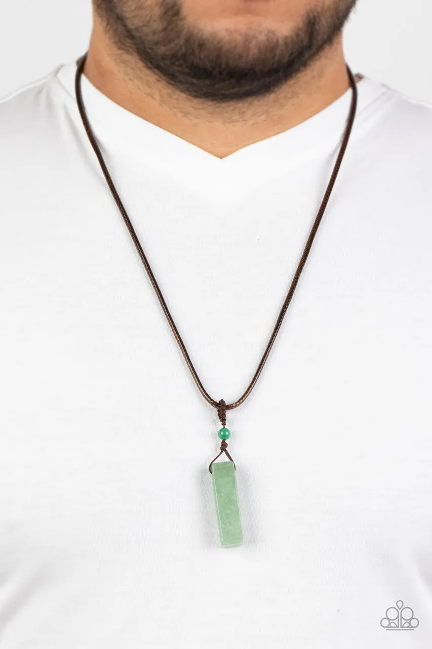 Comes Back ZEN-fold - Green - Jade Stone Urban Brown Cord Men's Paparazzi Necklace