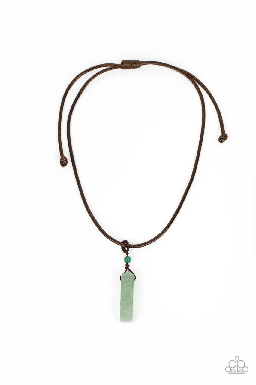 Comes Back ZEN-fold - Green - Jade Stone Urban Brown Cord Men's Paparazzi Necklace