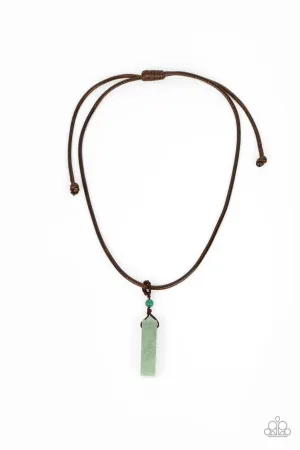 Comes Back ZEN-fold - Green - Jade Stone Urban Brown Cord Men's Paparazzi Necklace