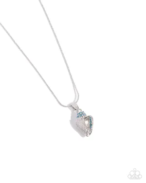 Conch Confidence - Blue - Rhinestone Studded Seashell Paparazzi Short Necklace