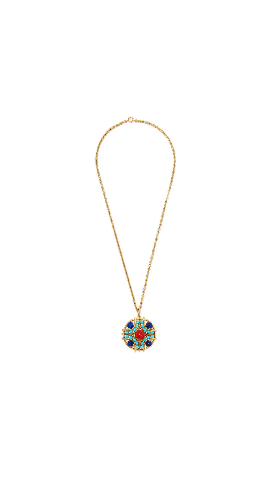Contemporary Multi Colored Gemstone Medallion Necklace