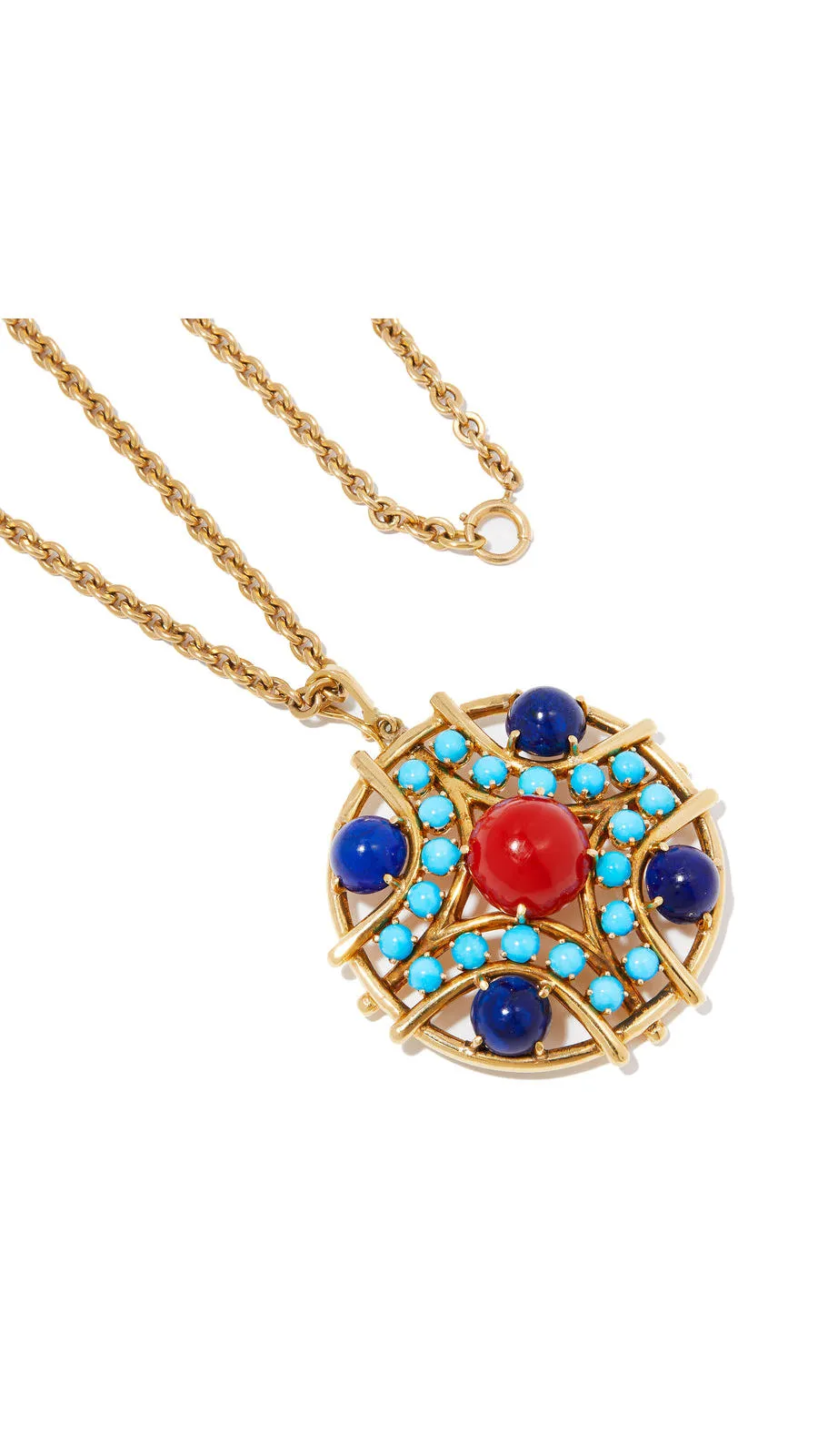 Contemporary Multi Colored Gemstone Medallion Necklace