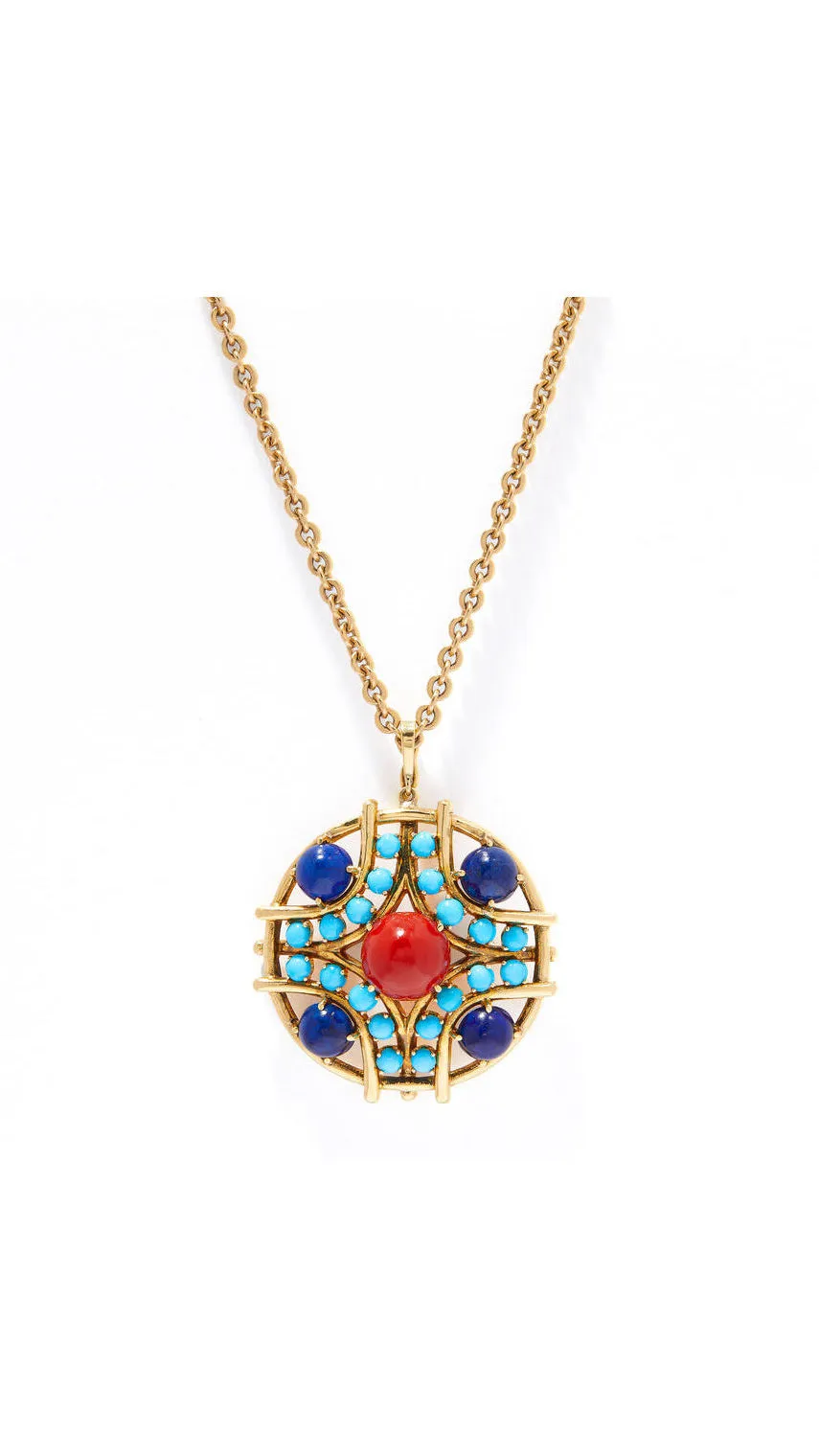 Contemporary Multi Colored Gemstone Medallion Necklace
