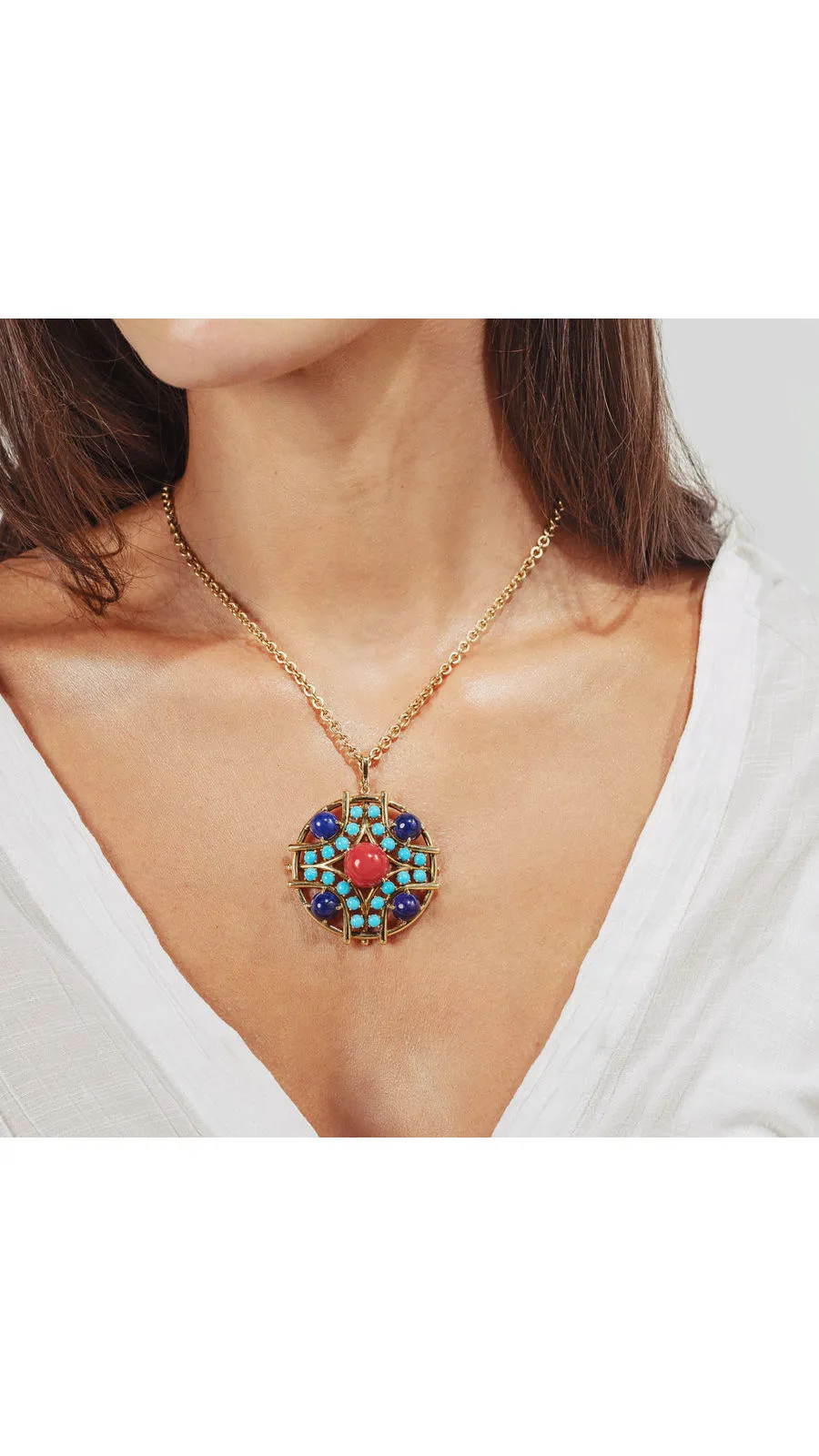 Contemporary Multi Colored Gemstone Medallion Necklace
